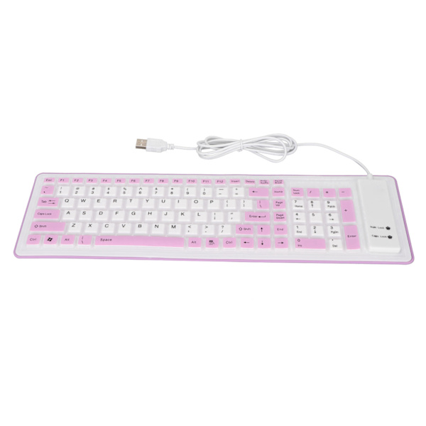 Hopfällbart Silikontangentbord 103 Tangenter USB Trådbunden Silikon Hopfällbart Vattentätt Tyst Färgfast Hopfällbart Tangentbord för PC Laptop Lila