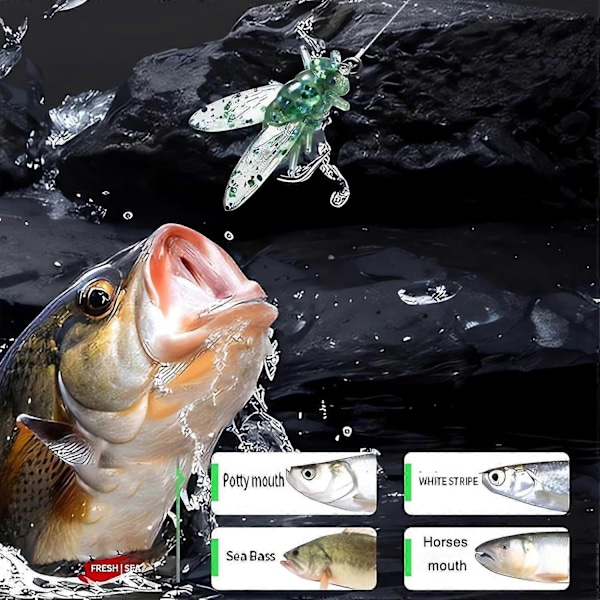 Bionisk fluefiske agn 20 stk, 2024 Ny fluekrok myk agn med fiskeattraktant fiskeutstyr