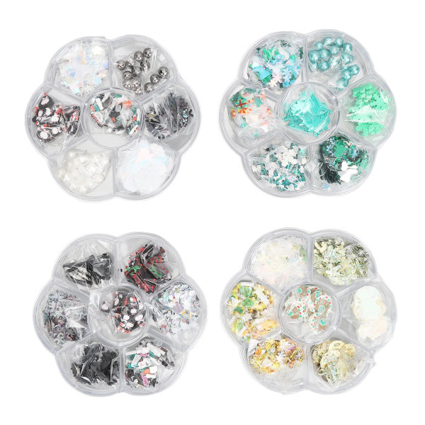 4 Box 3D Snowflake Juletre Leir Nail Art Skiver Jul Nail Art Paljetter Perler Dekorasjon