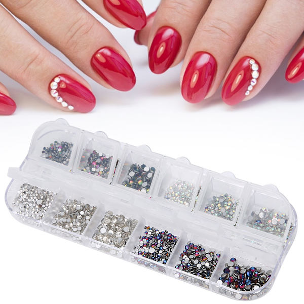 12 rutnät nagelkonst strass DIY nageldekoration smink glitterpärlor manikyrverktyg 4#