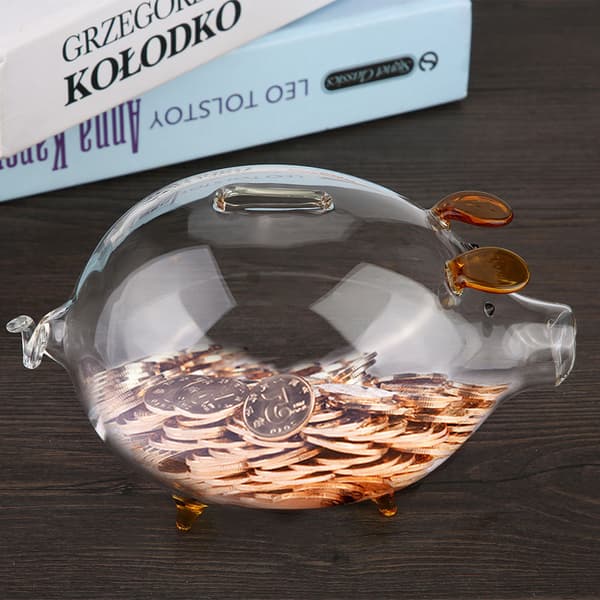 Transparent Glas Gris Mynt Sparbössa Spargris Pengar Sparlåda Barnpresent