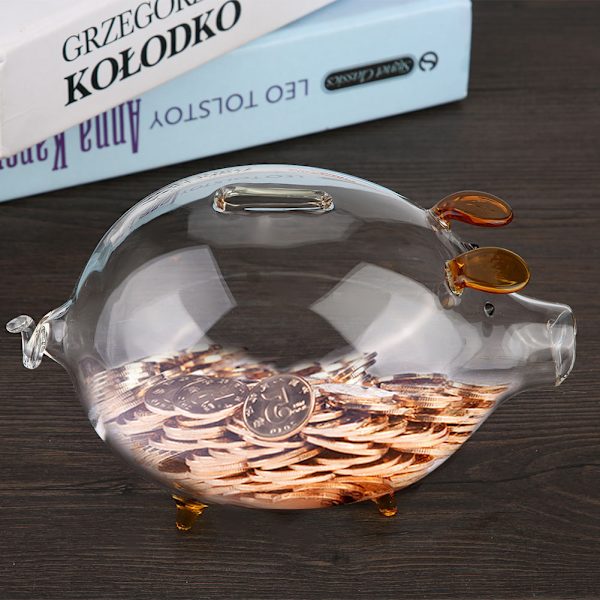 Transparent Glas Pig Mynt Saver Bank Piggy Pengar Sparlåda Barn Present