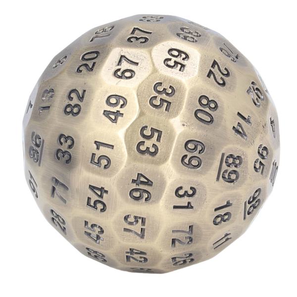 100-sidig polyhedral tärning i metall, 5 cm i diameter, lättläst, med sammetspåse, för personer över 14 år, mässingsfärg