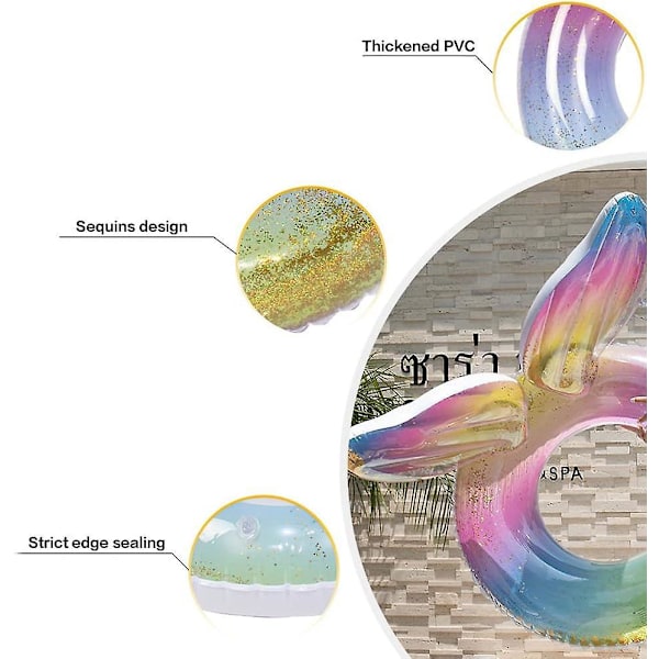 Oppustelig Hillylolly Sequin Badering, Poolbøje, Pool Float til Børn og Voksne, Transparent Sequin Bøje, Oppustelige Vandlege til Pool og Strand