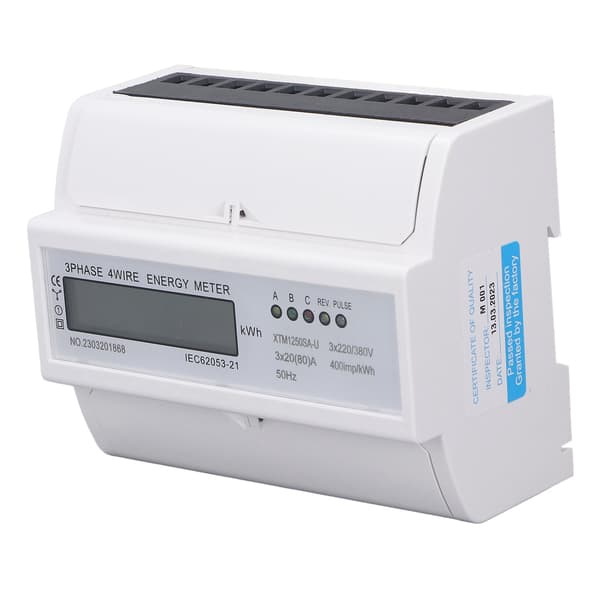 Elmåler 3-faset 4-leder 7P LCD digitalt display DIN-skinne montering Strømmonitor