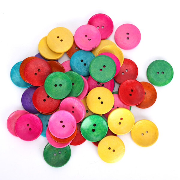 150 st sy knappar i träskålform med 2 hål, flerfärgade, för gör-det-själv-kläder och hantverk, 30 mm diameter