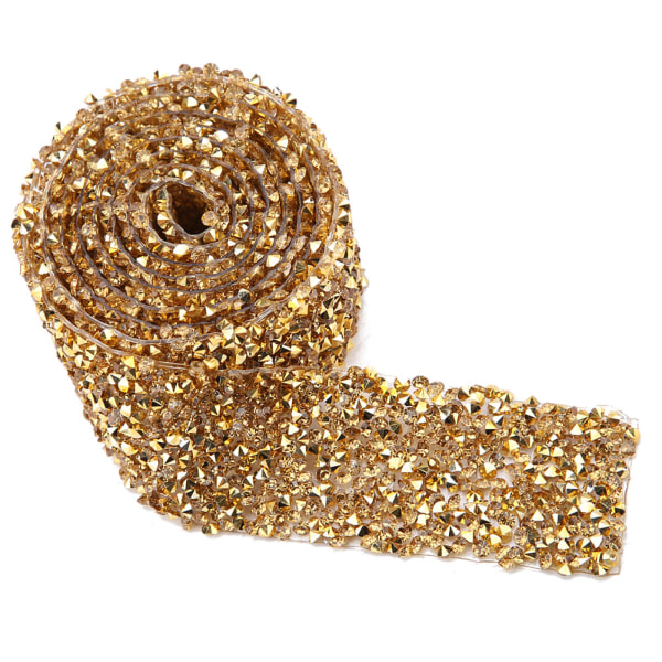 1 yard 30 mm diamantnet-indpakningsrulle Sparkle Crystal Rhinestone-bånddekoration (guld)