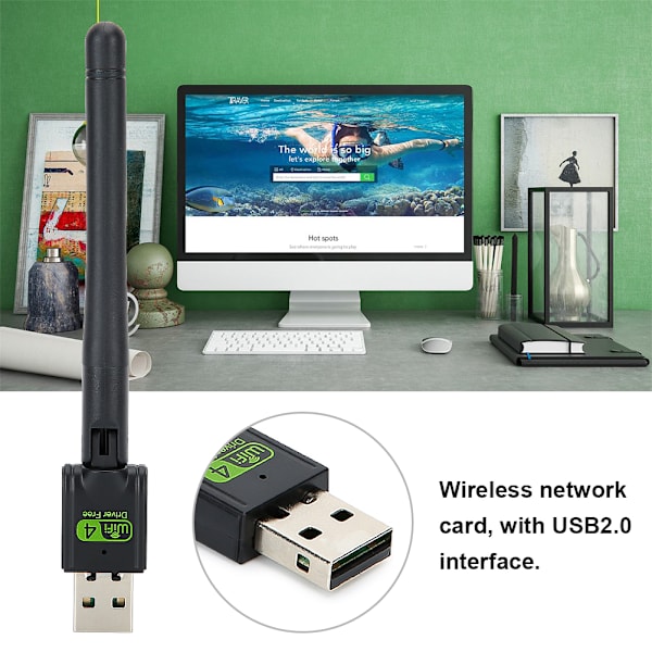 Ilmainen USB2.0 WiFi Langaton sovitin Verkkokortti Antenni Wi-Fi-vastaanotin 150Mbps