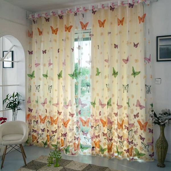 Netgardiner til vinduer Hvide gardiner Sommerfuglegardiner til soveværelse Sommerfugl tynde gardiner Tyl Voile Tynd gardinpanel Dekorativ 100x200cm