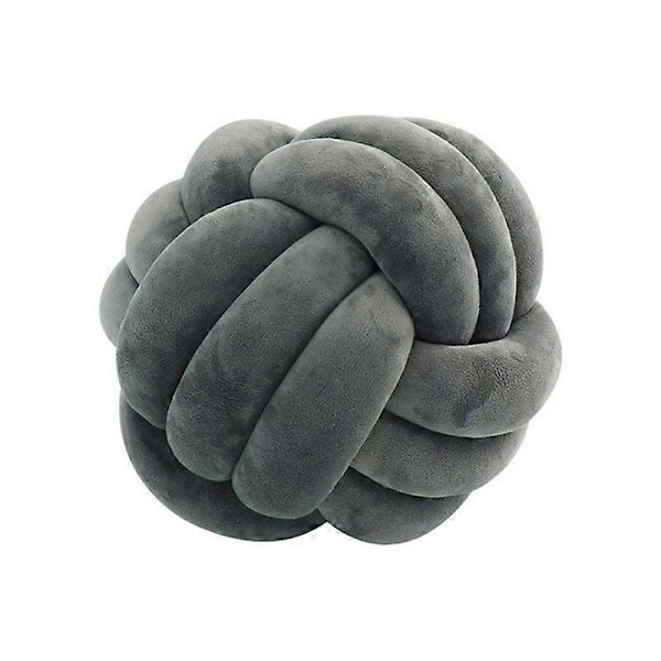 Myk Knute Ball Pute Hjemmeinnredning Pute Plysj Kaste Knute Pute Håndlaget Rund Pute Knute Soveromsdekor, 7.9x7.9in-Mørk grå