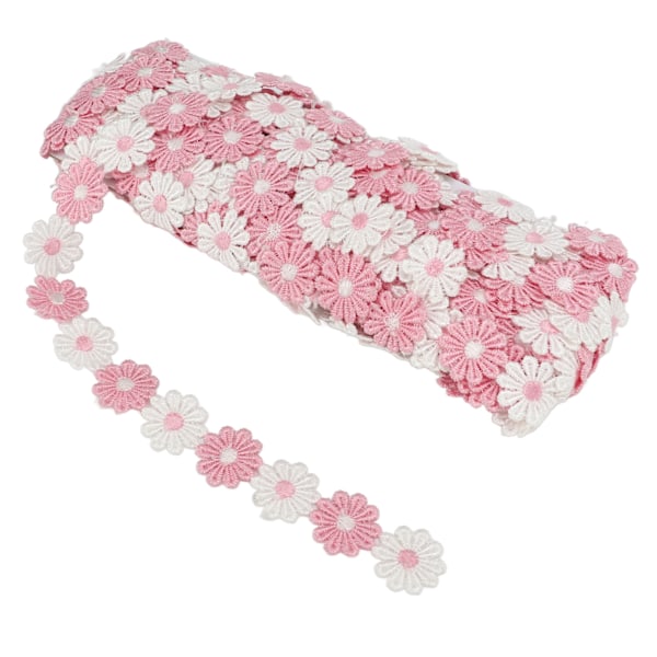 Daisy Patches 15 Yards Polyester Söt Rosa Vit Blommig Bred Applikation Blomsterlappar för Sömnad Broderi DIY