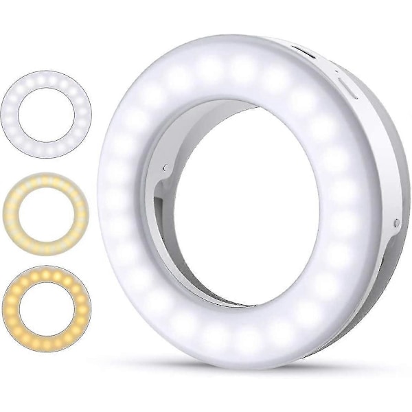 Selfie Lys, Ring Light til Mobiltelefon, 40 LED Ring Light med 3 Lysstyrkeindstillinger, USB Genopladelig Selfie Ring Light, Til Alle C