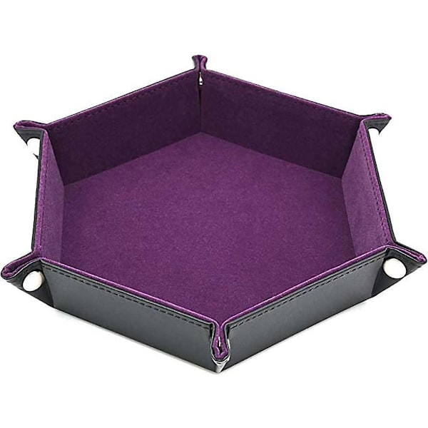 Tärningshållare Tärningsmatta Tärningsrullningsbricka PU Läder Tärningsbricka Hexagon Vikbar Tärningsbricka för Tärningsspel och Andra Bordsspel, Lila
