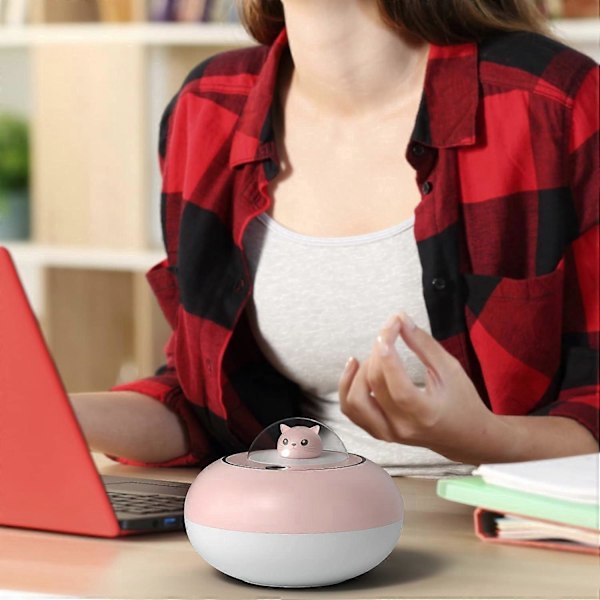 Söta Luftfuktare för Hem Sovrum 300 ML Mini Luftfuktare med 7-Färgs LED-Ljus, Timer Automatisk Avstängning