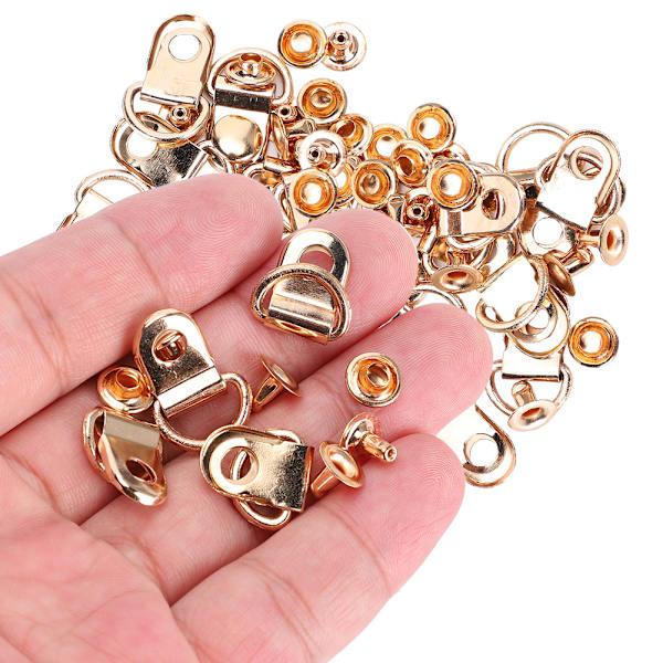 100 sæt snørebånds-øje med D-ring og spænde i messing til sko, lædertasker, gør-det-selv-nitteværktøj, guld, 9 x 14 mm