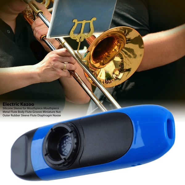 Professionell elektrisk Kazoo Set - Liten 11 cm bärbar Kazoo i harts med pickup (blå)