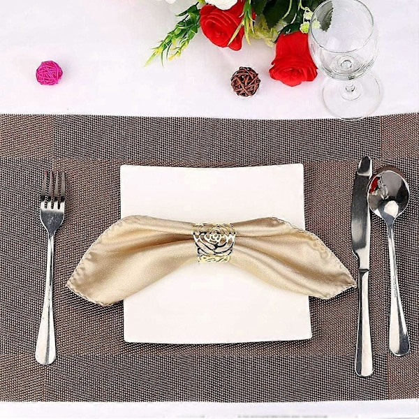 2025 Nye Serviettringer, Serviettknapper, Serviettringholder, 12 Stykker Utkuttet Rose Design Metall Serviett Holder