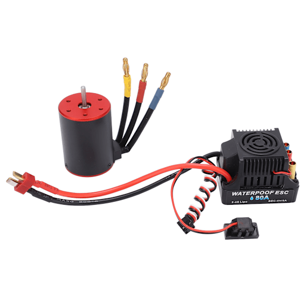 Motor ESC-sett elektrisk regulator 3650‑3900KV vanntett motor 80A ESC med 4 mm bananplugg-holder for 1/8 1/10 RC-bil