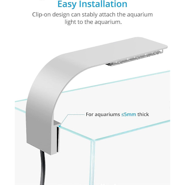 Ultratyn LED Lampe til Små Akvarier (Hvid), Akvarielyslampe med 40 LED'er Hvidt og Blåt Lys til Akvarium, 10W, 1200LM