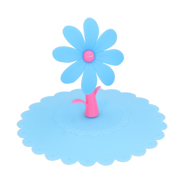 Silicone Lid Dustproof Hot and Cold Beverage Cup Cover with Flower Shape Handle for Kitchen HomeBlue