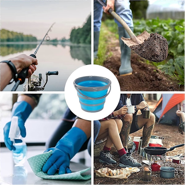 10 Liter Hopfällbar Multifunktionell Portabel Rengörings Fiske Camping Silikonhink, Utrymmesbesparande Design för Hem och Utomhus - Fälls ihop till 5cm