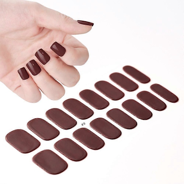 Franska Semi-Härdade Gel Nagelstickers 16 Tips Ren Färg Full Täckning UV Nagelpulver Hållbar Nagel Förlängnings Sticker NK-LTHP-009