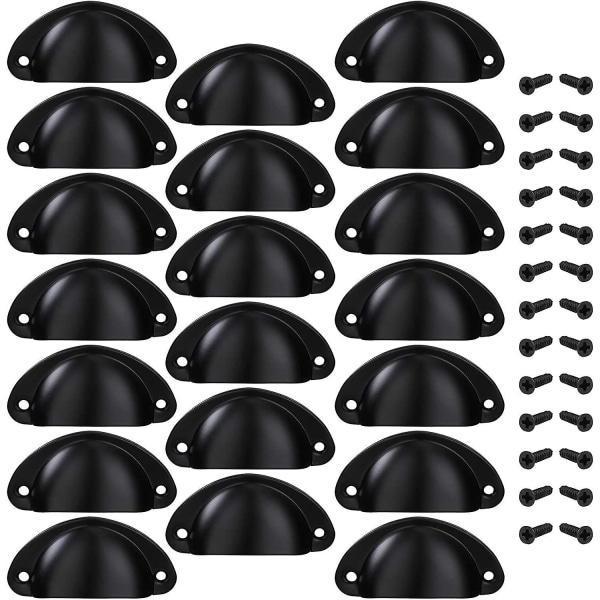 Skalformad set med 20 delar med skruvar - Dekorativt dörrhandtag för möbler, skåp, skåp (svart)