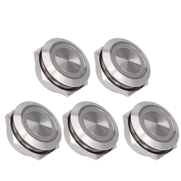 5 kpl Momentary Push Button Switch Metal Auto Reset Ultra Thin Vedenpitävä LED 19mmDC3~6V Vihreä