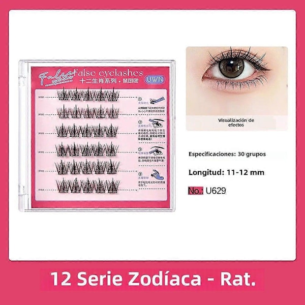 Limfrie Løse Øyevipper Zodiak-serie 12 Tegn C-Kurver 0.05mm Segmenterte Selvklebende Syntetisk Hår Lengde 1cm-1.5cm U629