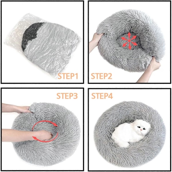 Plysj Donut Kjæledyrseng, Hundeseng for å Holde Varmen, Rund Huleseng med Pute (S-19.7\"*19.7\"/Lys Grå)