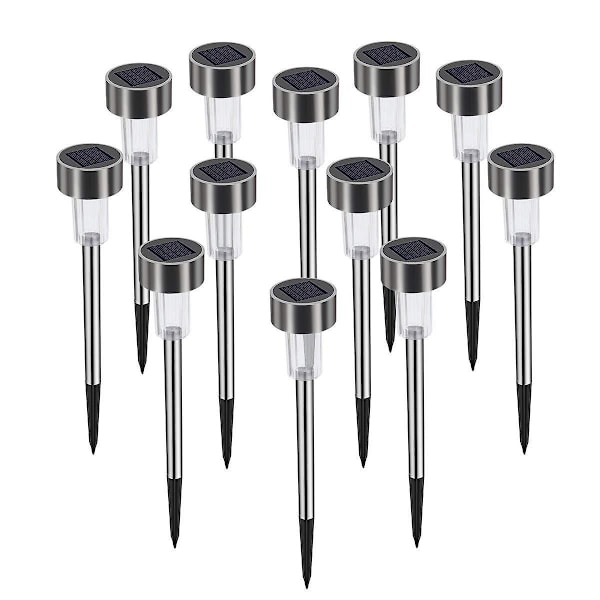 Sett med 10 solcellelamper utendørs hage LED rustfritt stål vanntett utendørsbelysning, hvit, 36,5 * 5,5 cm