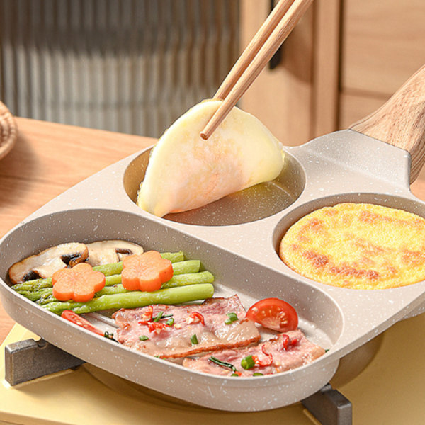 3 i 1 frukostpanna nonstick aluminiumlegering arbetssparande pannkaka stekpanna för ägg bacon universell typ