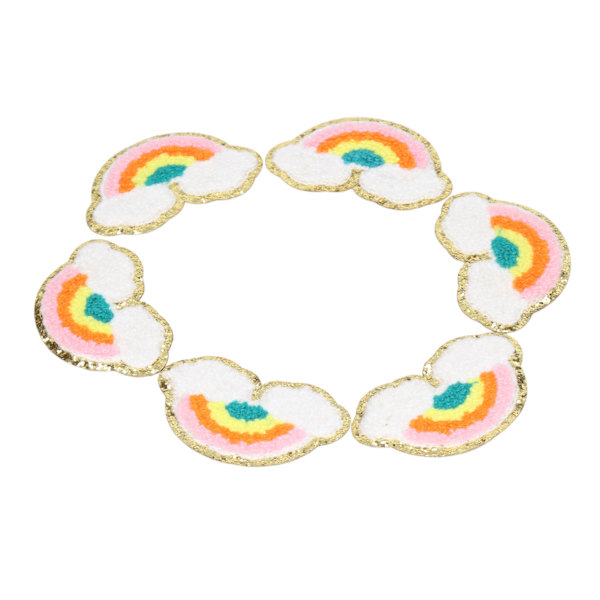 6 stk. Regnbue Patches Lyse Farve Regnbue Sky Mønster Bomuld DIY Broderi Stryge På Tøj Patches