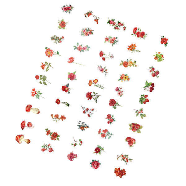 100 kpl luonnonkukka-tarroja scrapbook-tarroille, itseliimautuvat scrapbooking-tarrat, tarvikkeet, päiväkirja korttien tekoon, kirjaimet, DIY, punainen