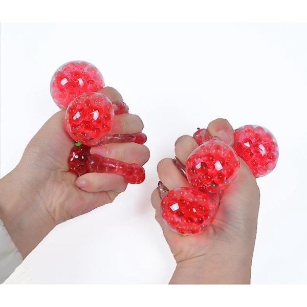 Sett med 5 Strawberry Stress Balls fylt med perler - Rød