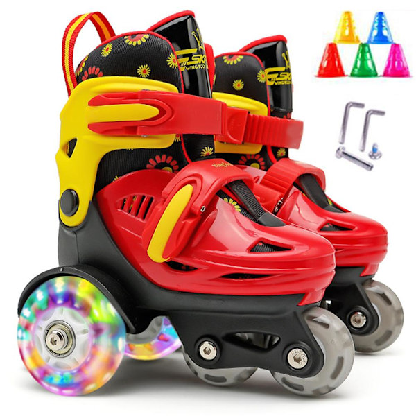 Kids Quad Roller Skate Roller Skates 3 Point Balance Roller Shoes for Girls Boys with Adjustable Size Double Brakes Luminous Wheels