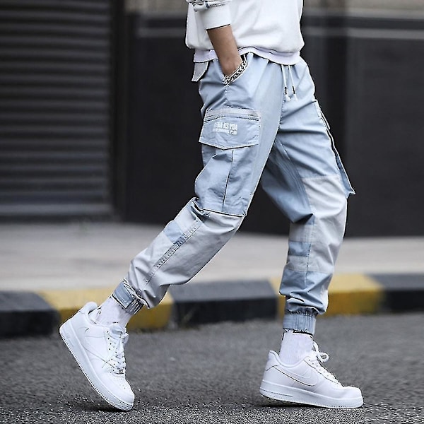 Japanese Fashion Men's Harajuku Sweatpants: Street-style Cargo Trousers XXL blue