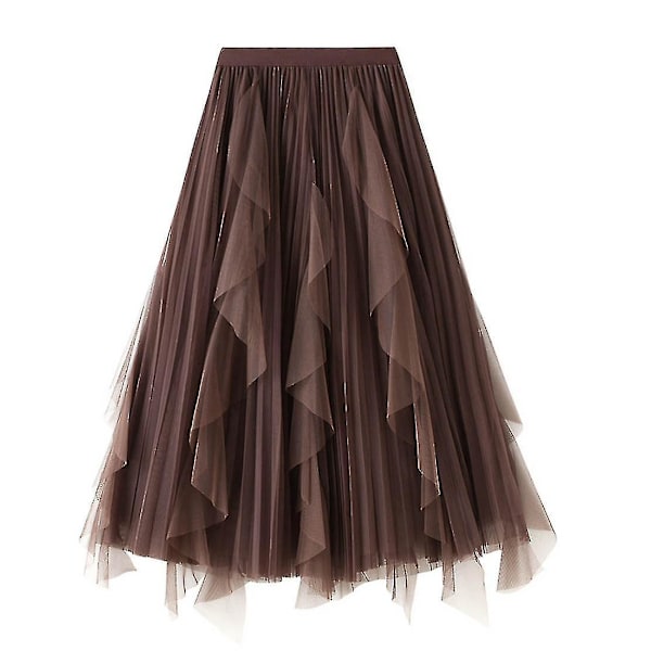 Brun Mesh Ruffle Tutu Lang Swing Skirt til Kvinder