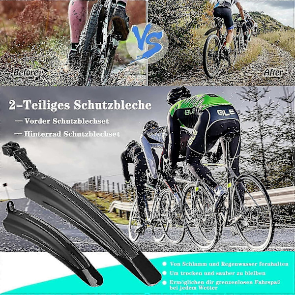 Universal For- & Bagskærm, Fuld Dækning Tykkere Bredere Justerbar Cykelskærm, passer til 20/22/24/26 tommer MTB Racercykel, Sort_SZXM