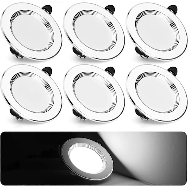 Extra Platt LED Infälld Spotlight 7W 700Lm Infälld Taklampa Kallvit 6000K Badrumsspotlight Aluminium Rund Metall Set om 6 för Vardagsrum Sovrum