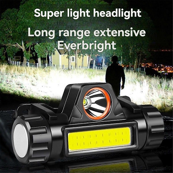 USB Uppladdningsbar LED Pannlampa Super Stark 18650 Inbyggt Batteri