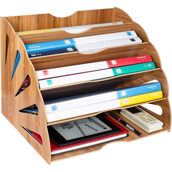Filorganisator, Træsorteringssystem til Kontorbord Opbevaring af A4 Papir, Magasiner og Dokumenter (34 * 28 * 28cm)