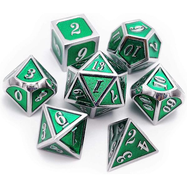 Blodfläckat Metall DND Tärningsset Blodfläckade Tärningar D&D Polyedriska RPG Tärningar (Silvergrön)