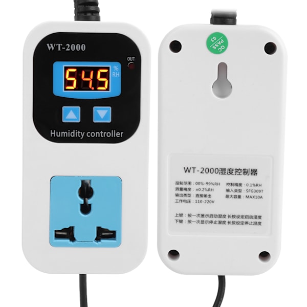 Digital fuktighetskontroller fuktighetskontroll bryterkontakt 0%~99%RH WT2000 110220V (EU-plugg)