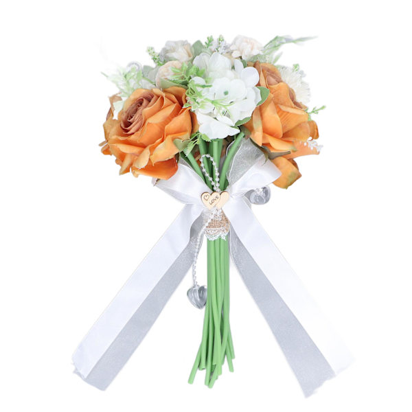Brudebuket i plastmateriale, orange, retro, elegant stil, DIY, dekorativ, letvægts kunstig blomst til gårdhaver