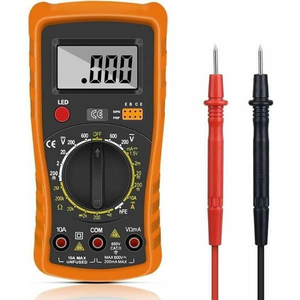 Automatisk digitalt multimeter – Stor baggrundsbelyst LCD-skærm – Voltmeter, amperemeter, ohmmeter – Diode- og kontinuitetstest