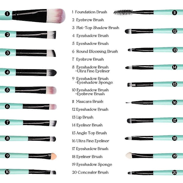 20 stk. Makeup Børstesæt værktøj Makeup Toiletartikler Kit Uld Makeup Børstesæt (sort)