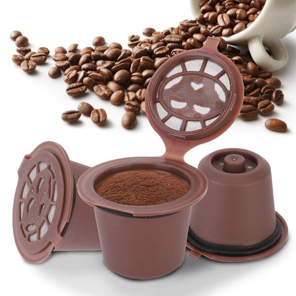 3 st återanvändbara kaffekapslar för hushåll, påfyllningsbara kapslar, passar för Nespres (kaffe)