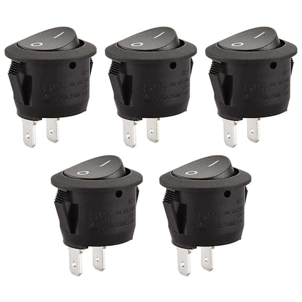 Svart vippströmbrytarset - 5-pack, 2 SPST-terminaler, 6A, 250VAC, UL, VDE