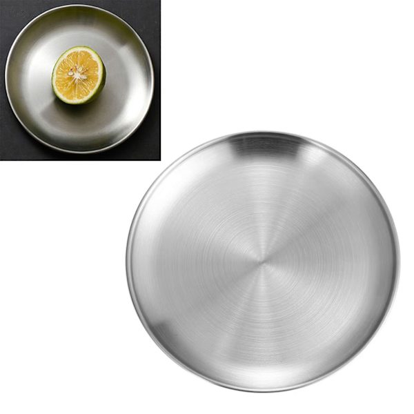 Runde pizzaplader i rustfrit stål, diameter 11,8 tommer, runde middagstallerkener i børstet metal til kage, dessert, frugt og vestlig mad